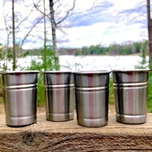 4 GLASSES Shot Glasses Stackable Silver Gray Metal Sturdy Party
